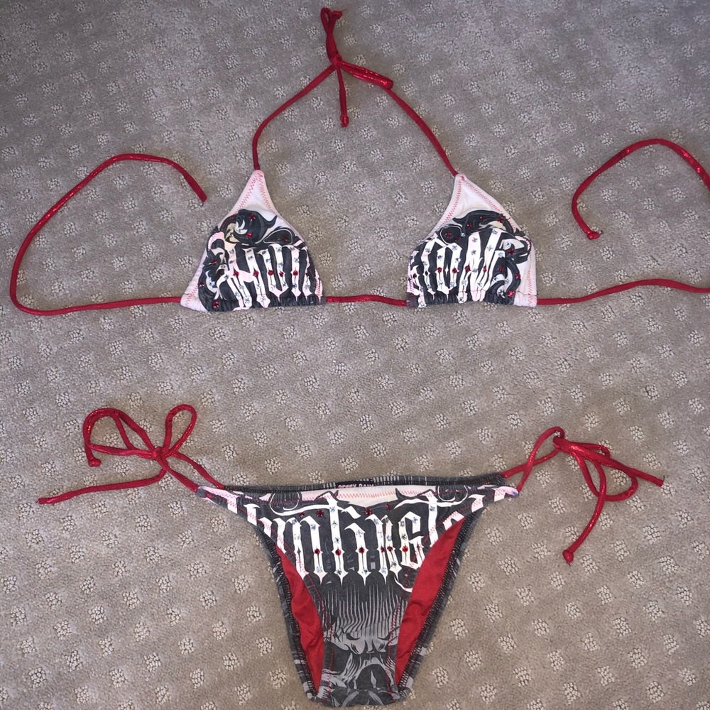 Limited ed. Betty Bangs rhinestone skull bikini